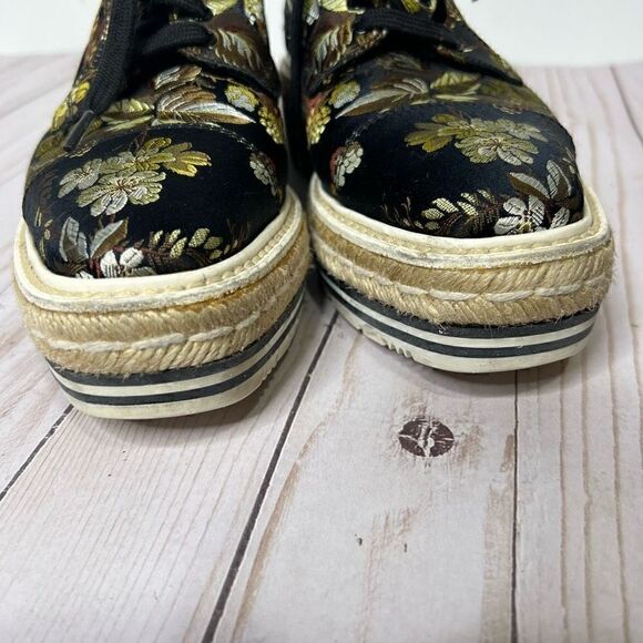 Prada Brocade Black Floral Espadrille Sneakers - Picture 3 of 11